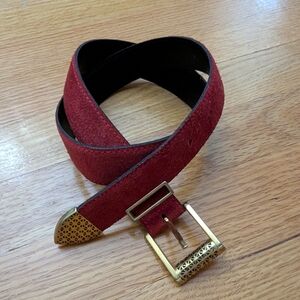 Vtg The Limited Suede Leather Belt Red M 26-30” Gold Buckle Italy 80s 90s